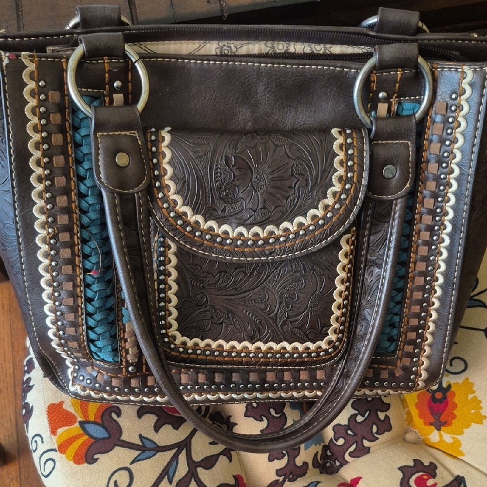 Montana West Brown and Blue Shoulder Bag with Western Flair